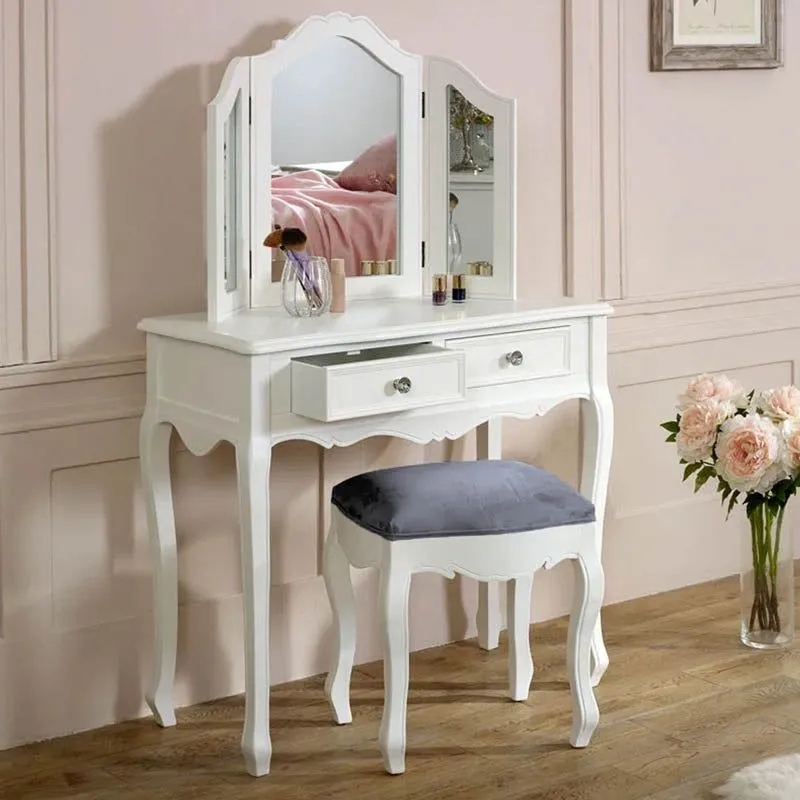 Melody Maison White Dressing Table, Mirror, Stool Set - Victoria Range 2