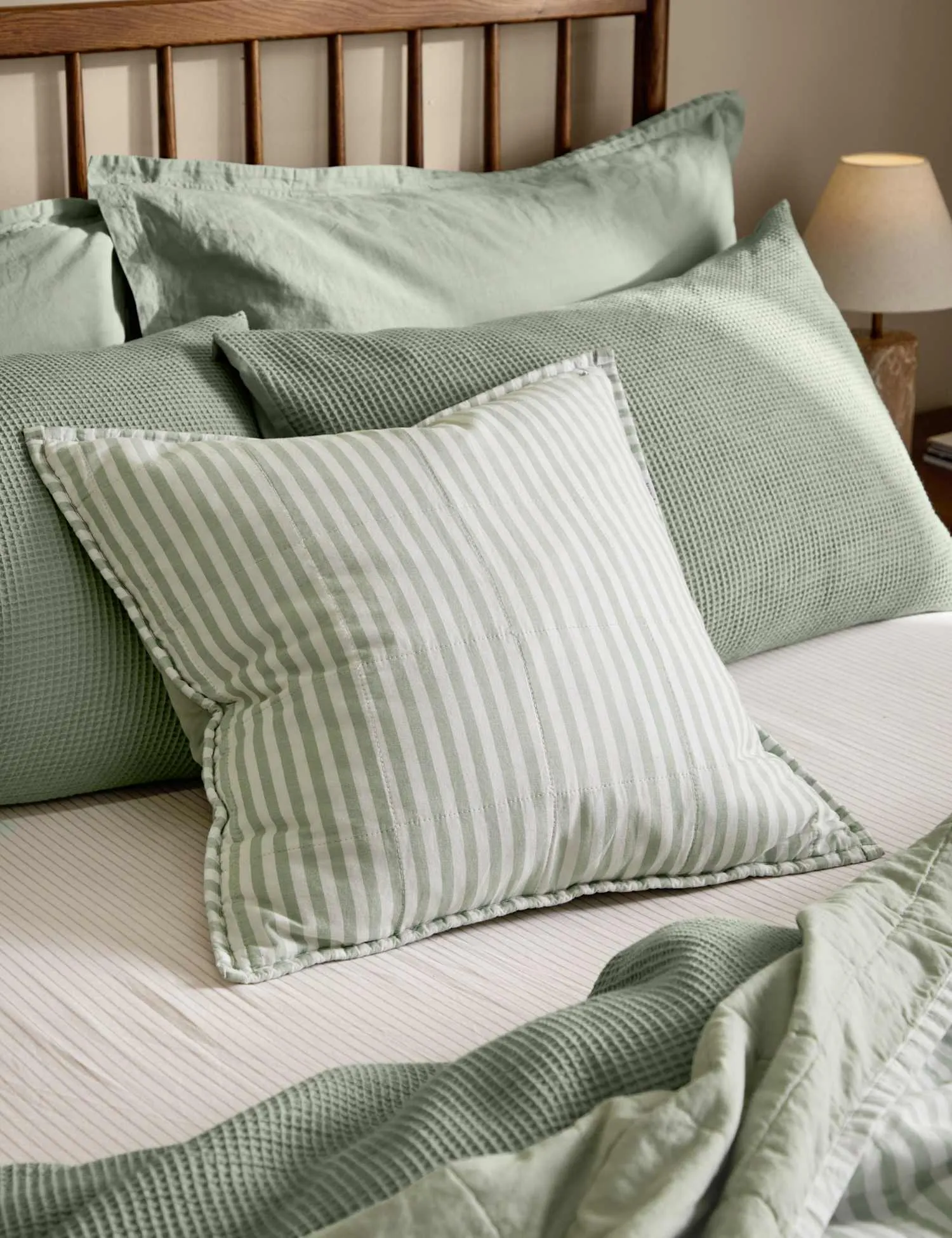 YARD Hebden Striped Cotton Cushion Dark Green Mix