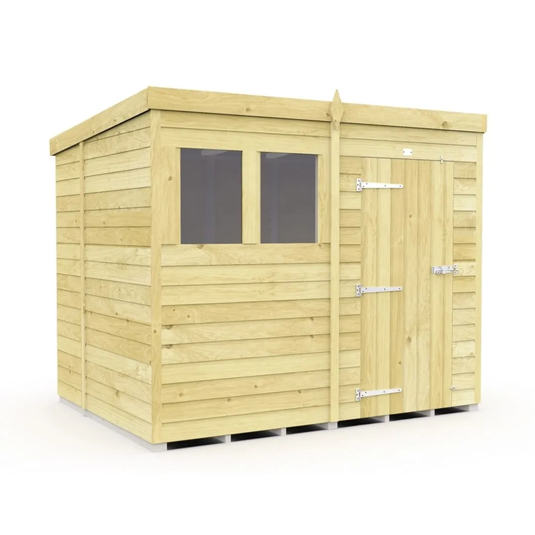 Buttercup Farm 8 x 6 Feet Pent Shed - Single Door W/ Windows - L178 x W243 x H201 cm in Brown