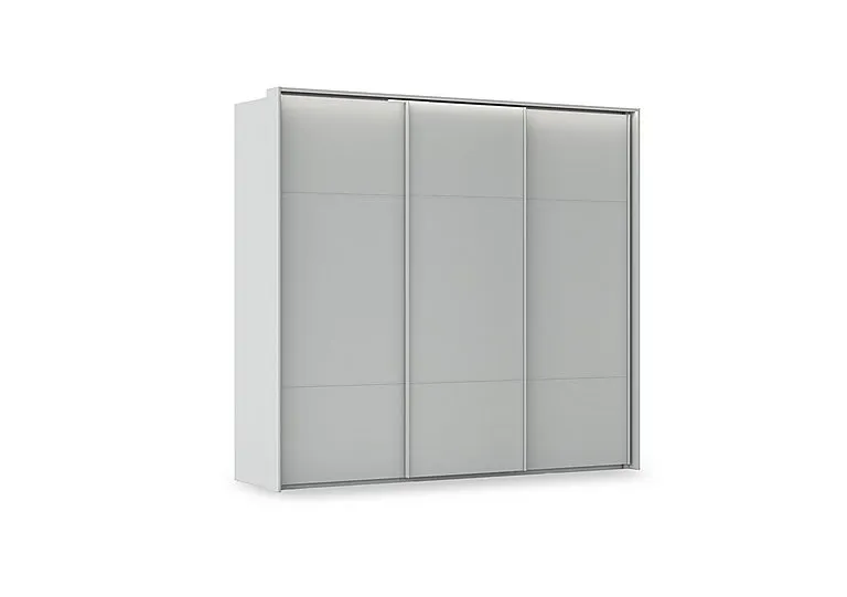 Haven 250cm 3 Door Slider Wardrobe with Décor Doors and Lights - Silk Grey/Silk Grey Front