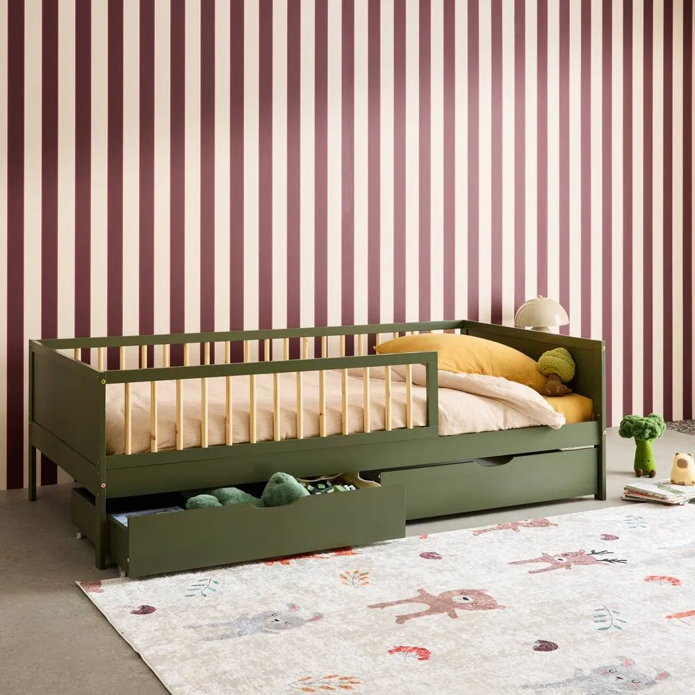sweeek Children's bed 90 x 190 cm natural pine with slatted base & 2 in Green 6