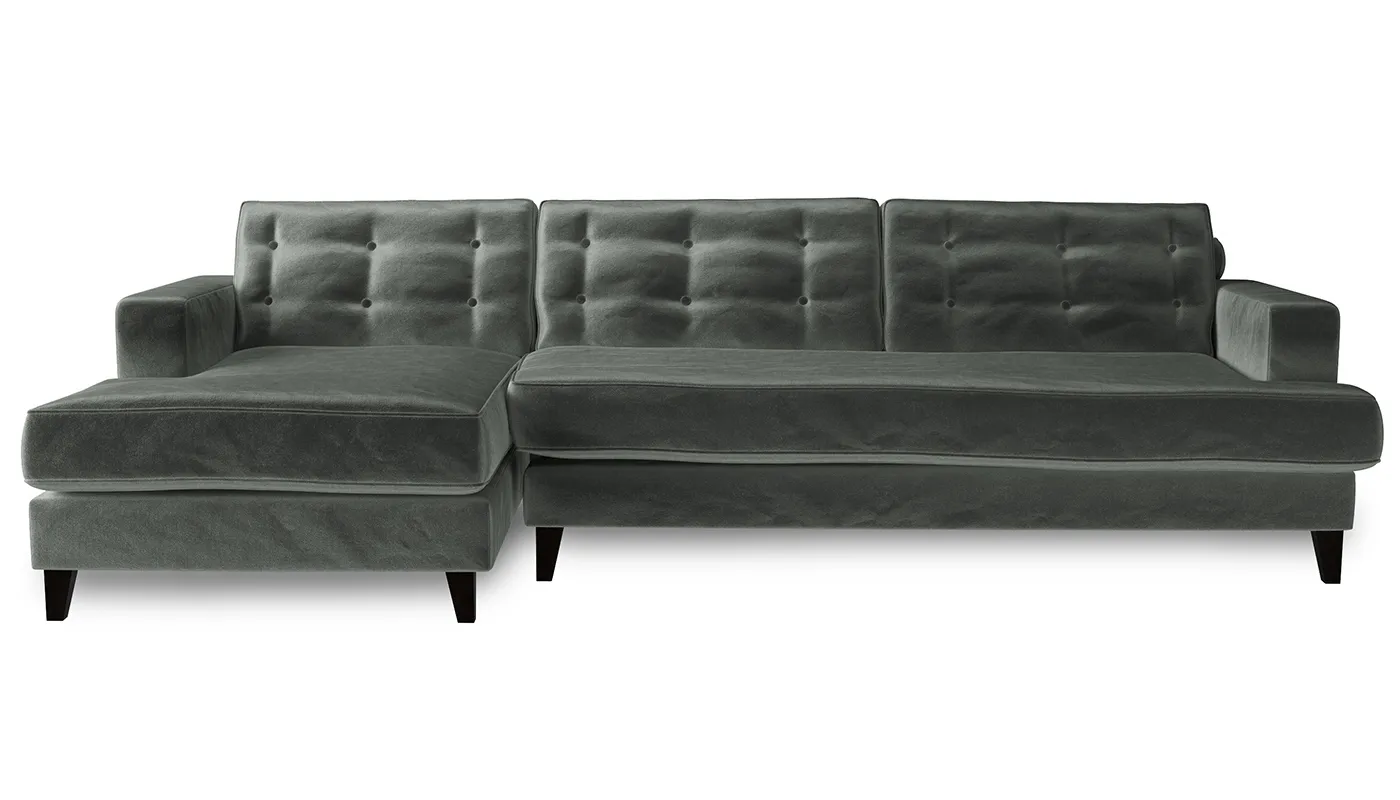 Heal's Mistral Left Hand Corner Sofa Velvet Charcoal Black Feet