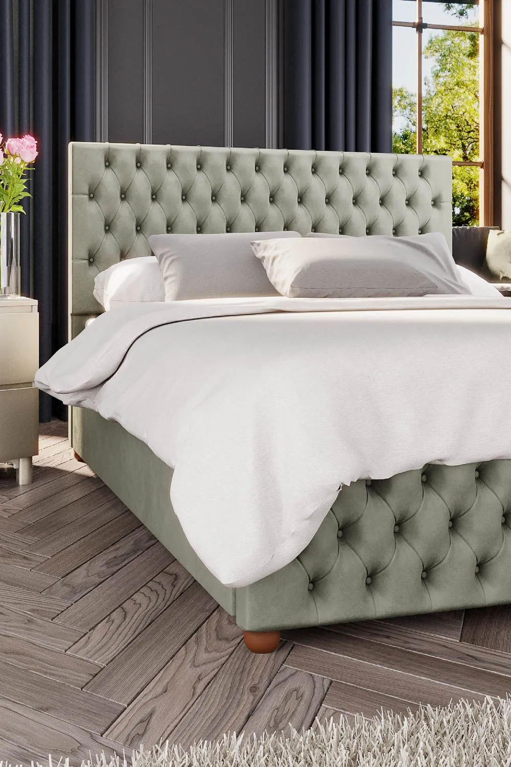 Laurence Llewelyn-Bowen Seren Ottoman Storage Bed in Plush Velvet Fabric, Custom Made in Duck Egg Blue 4