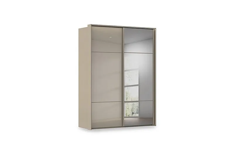 Haven 170cm 2 Door Slider Wardrobe with 1 Glass Door, 1 Mirror Door and Lights
