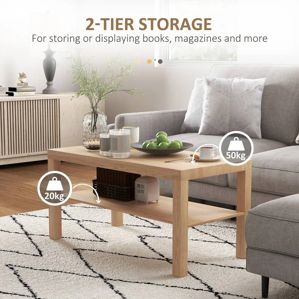 HOMCOM Coffee Table with Storage Shelf, Rectangular Centre Table, Natural 5