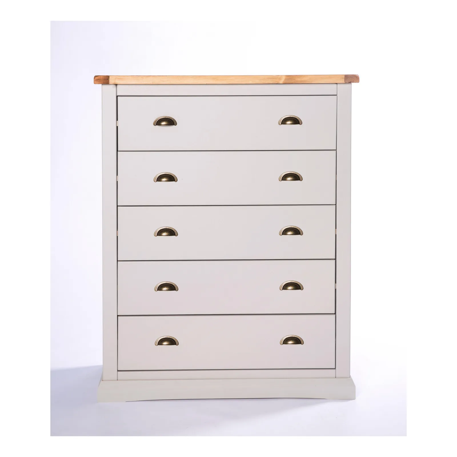 Cabinet Bits Loreo 5 Drawer Chest of Drawers Brass Cup Handle in Light Grey