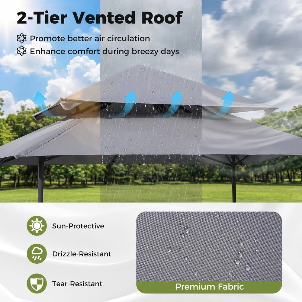 Costway 3.3 x 3.3 M Patio Gazebo w/ Metal Frame Outdoor Canopy Tent in Grey 5