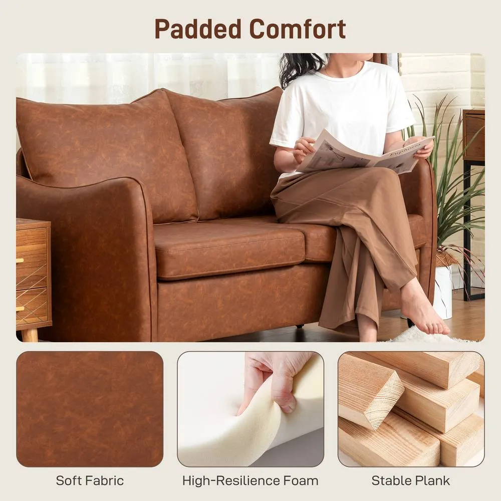 HOMCOM Modern 2 Seater Sofa, PU Leather Upholstered Loveseat Settee in Brown 4