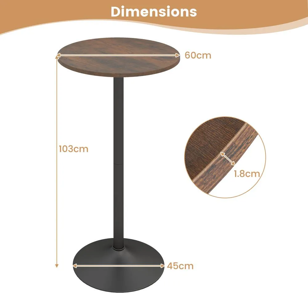 Costway Round Bistro Table Height Adjustable Cocktail Table Pub Snack Table in Brown 2