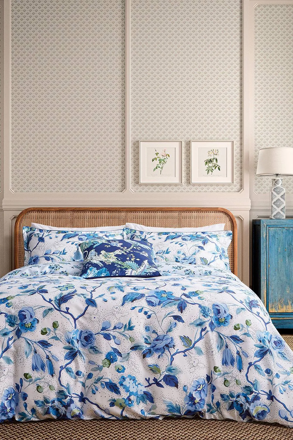 English Heritage 'Craven Street Floral' Cotton Duvet Cover Set in Blue