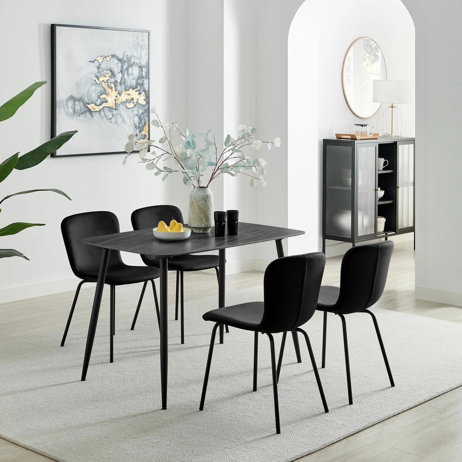 FurnitureboxUK Asti Grey Marble Ceramic Top Dining Table & 4 Black Asti Chairs 1