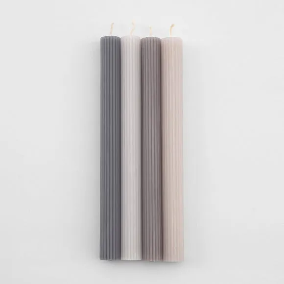 Set of 4 Unscented Ribbed Dinner Candles