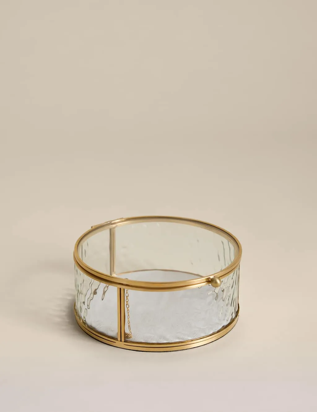 M&S Small Round Mottled Glass Box Antique Brass