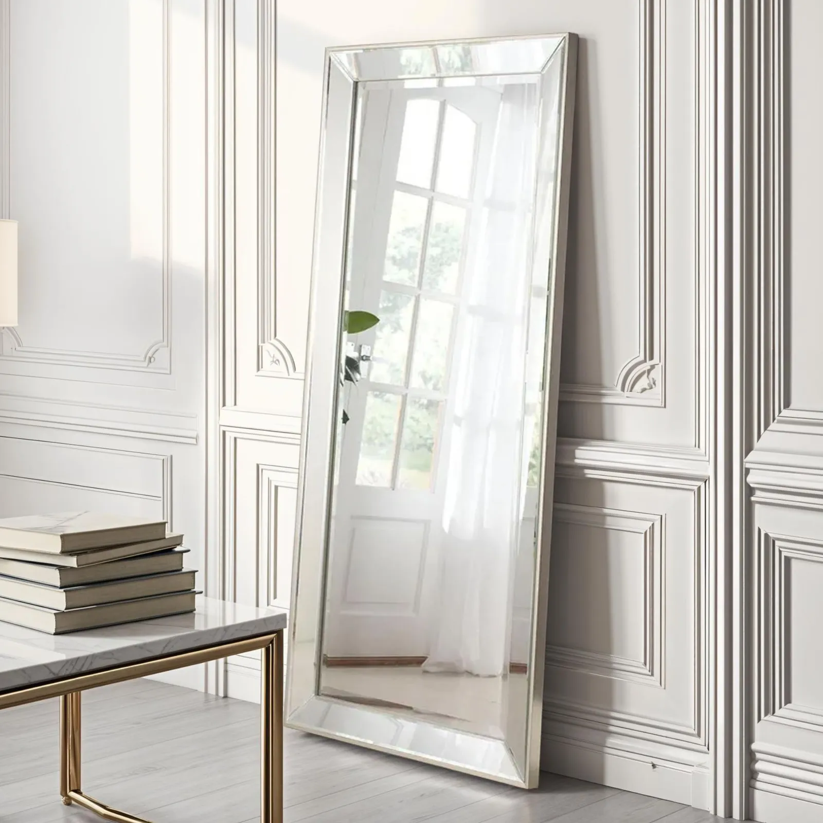 Yearn Mirrors Bevelled Tray Mirror full length 168x76.5cm in Metallic Silver 2