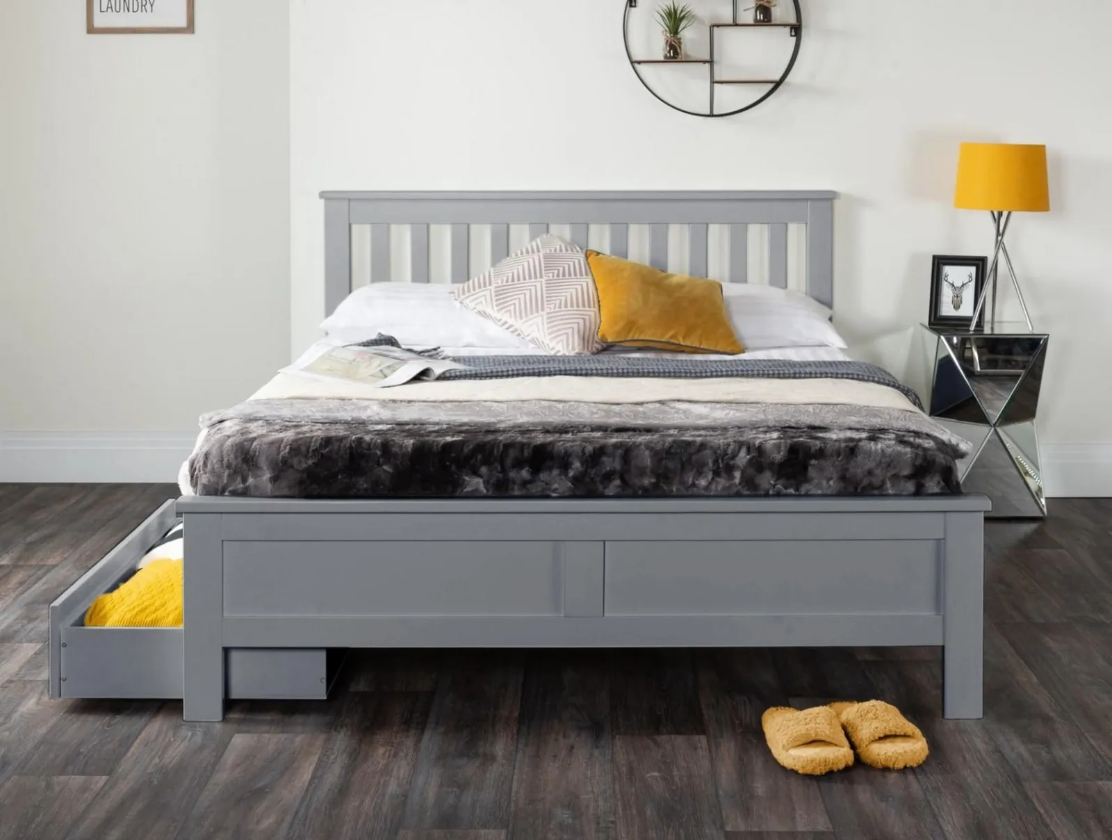 FurnitureboxUK Azure Modern Solid Pine Bed with 2 Drawers in Grey 3