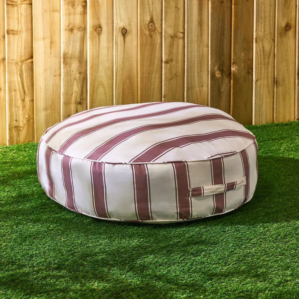 OHS Stripe Round Outdoor Garden Cushion Water Resistant in Chocolate