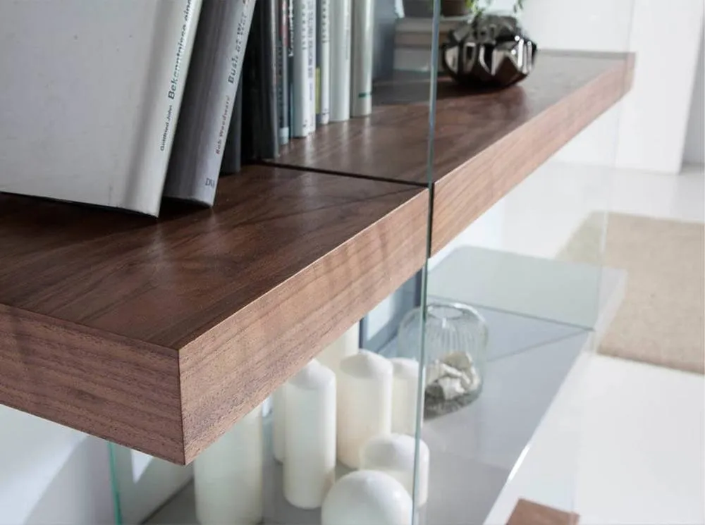 Angel Cerda Walnut & Glass Shelf with Pearl Grey Lacquered MDF 5