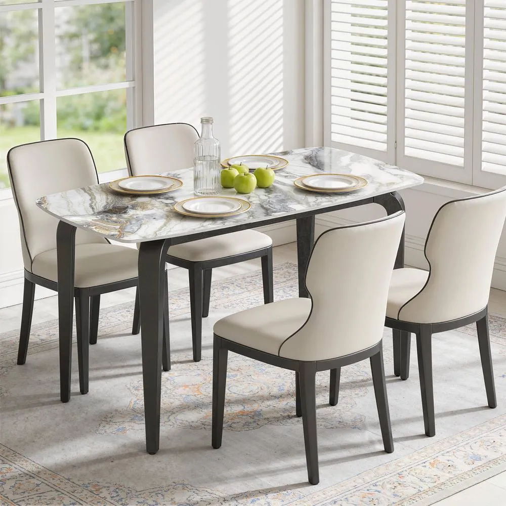 HOMCOM Dining Table for 4, Kitchen Table with Sintered Stone Tabletop in White 1