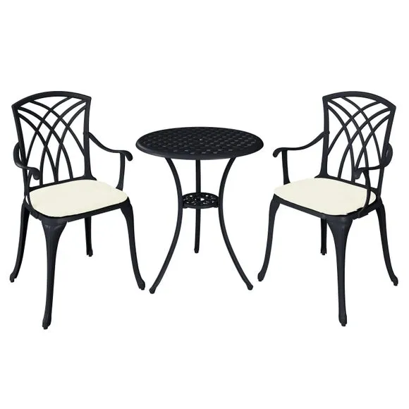 Cast Aluminium 2 Seater Black Bistro Set 3