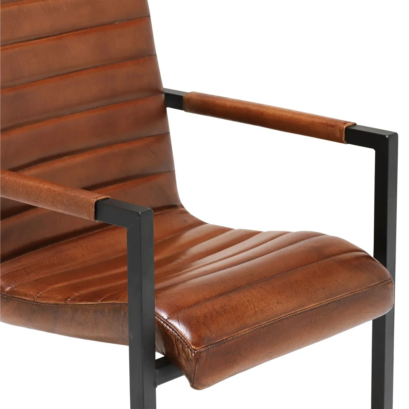 Pure Furniture Brutus Dining Chair With Arms, Brown Leather | Barker & Stonehouse 5