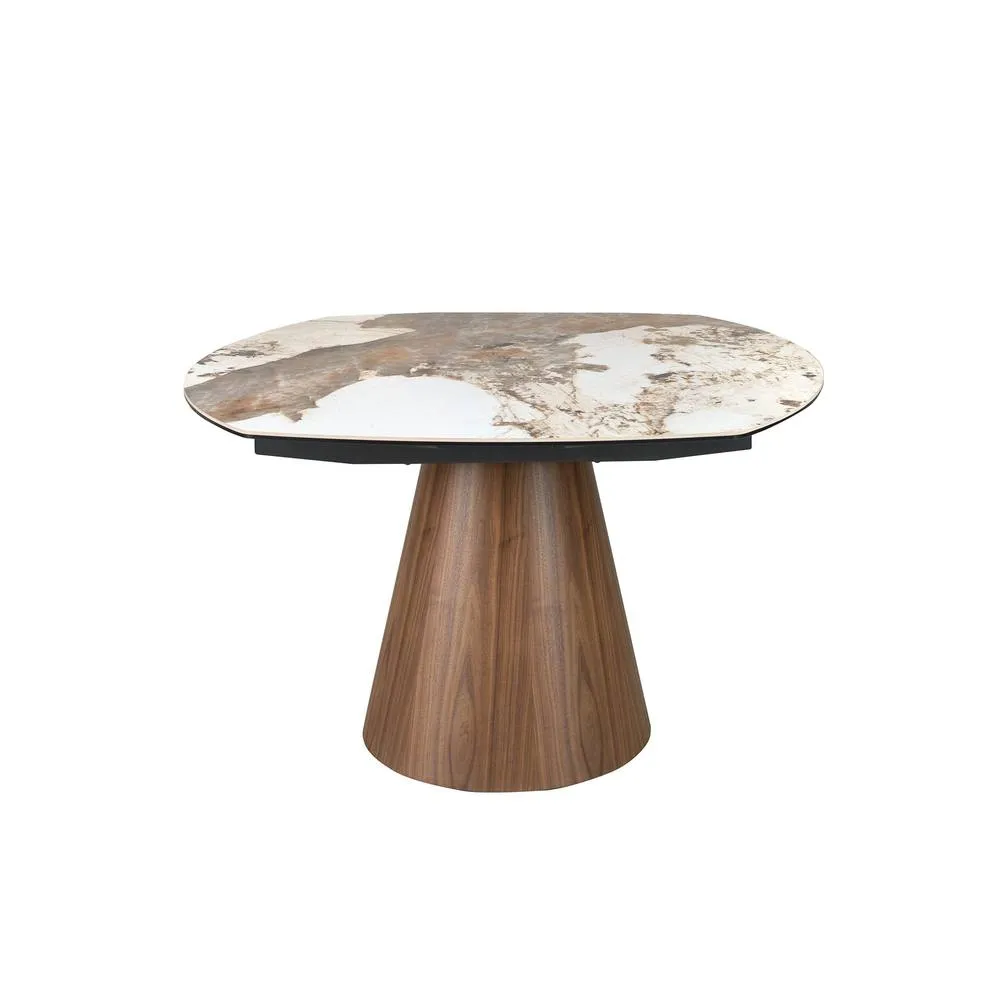 Angel Cerda Oval Extendable Dining Table with Porcelain-Marble Top & Walnut Legs in White 2