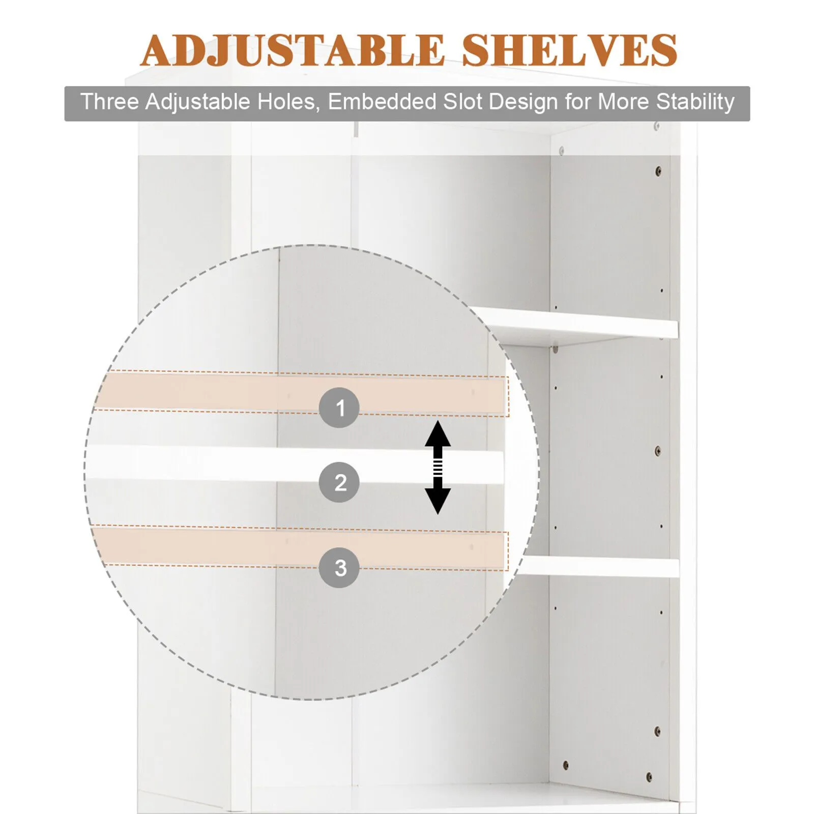 Costway Wooden Tall Bookcase 3-Tier Shelving Storage Cabinet 2 Doors Display Organizer in White 4