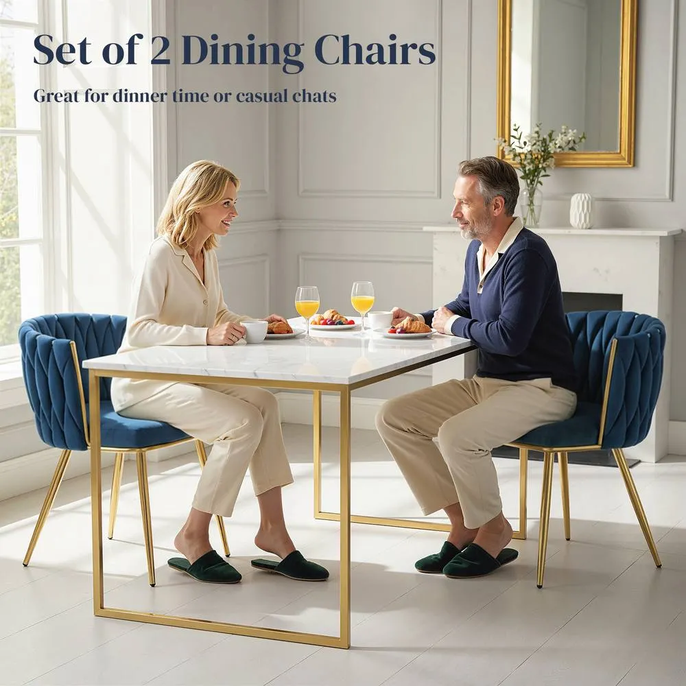 HOMCOM Upholstered Kitchen Chairs Set of 2 with Woven Backrest in Dark Blue 4
