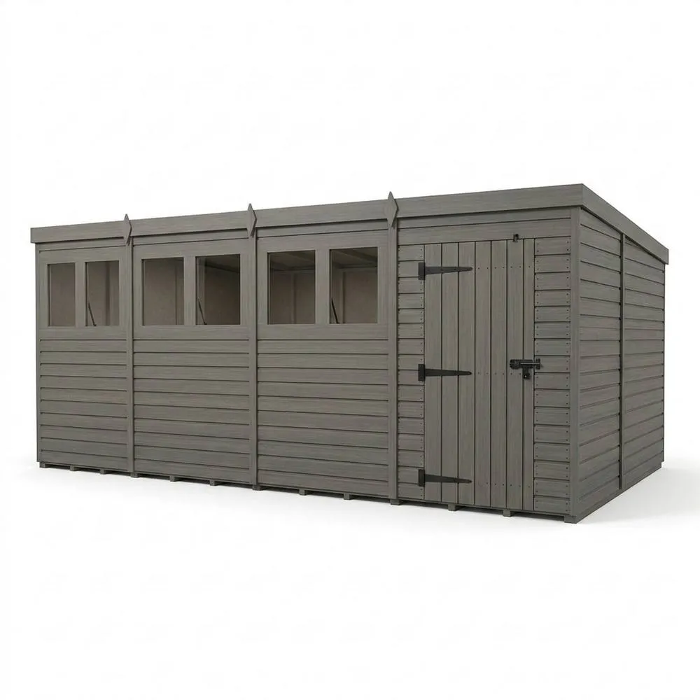 Buttercup Farm 20ft x 9ft Composite Pent Garden Shed Single Door With Windows in Grey