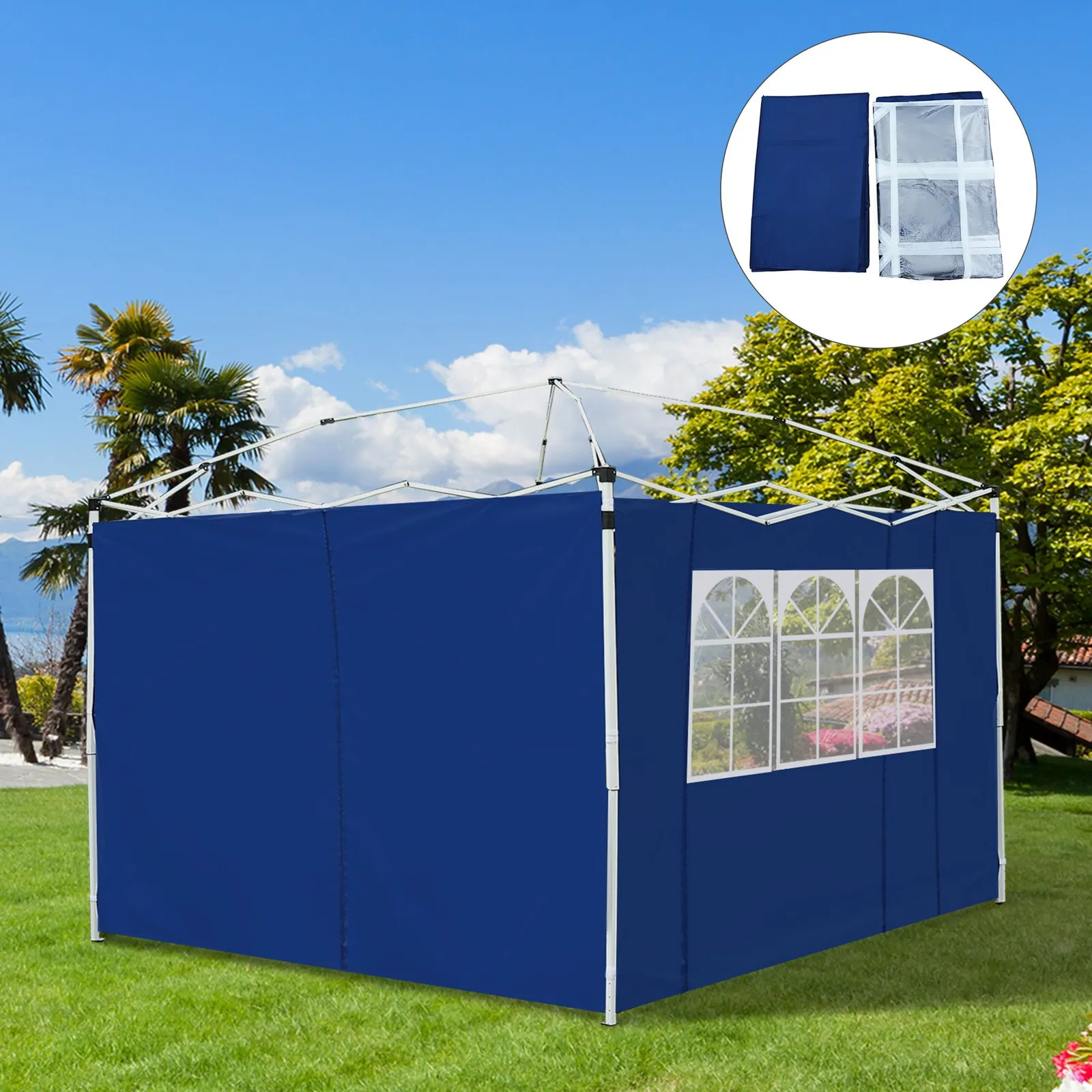 OUTSUNNY Gazebo Replacement Exchangeable Side Wall Panels w/ Window in Blue 1