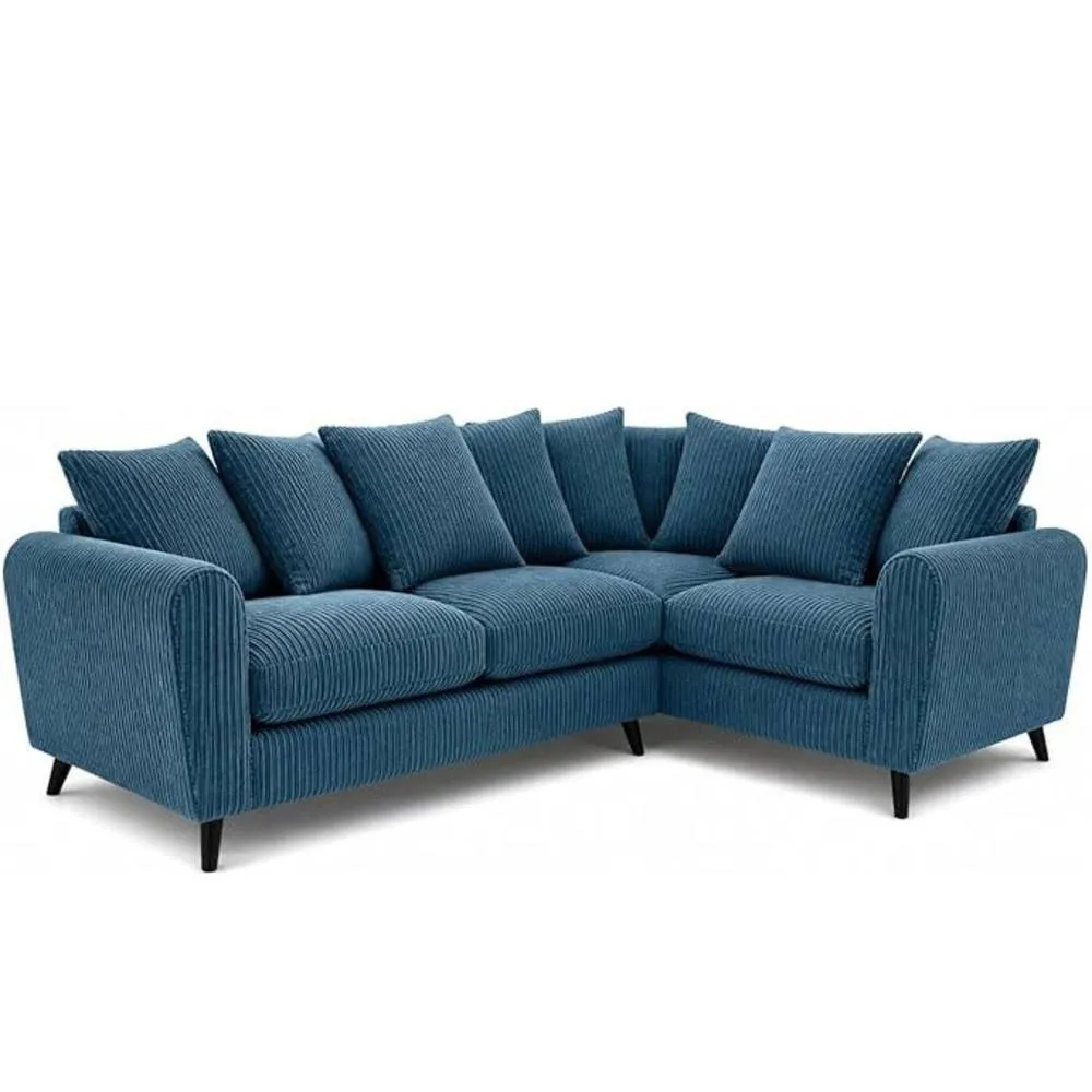Bliss Furniture Harlow Jumbo Cord Right Hand Dual Arm Corner Sofa, Modern Design Blue