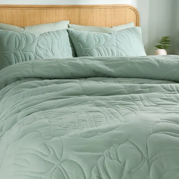 Tropical Leaf Embroidered Duvet Cover and Pillowcase Set 3