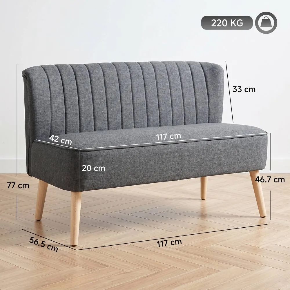 HOMCOM Linen-Look Double Sofa w/ Wood Frame Foam Padding Back, Dark Grey 3