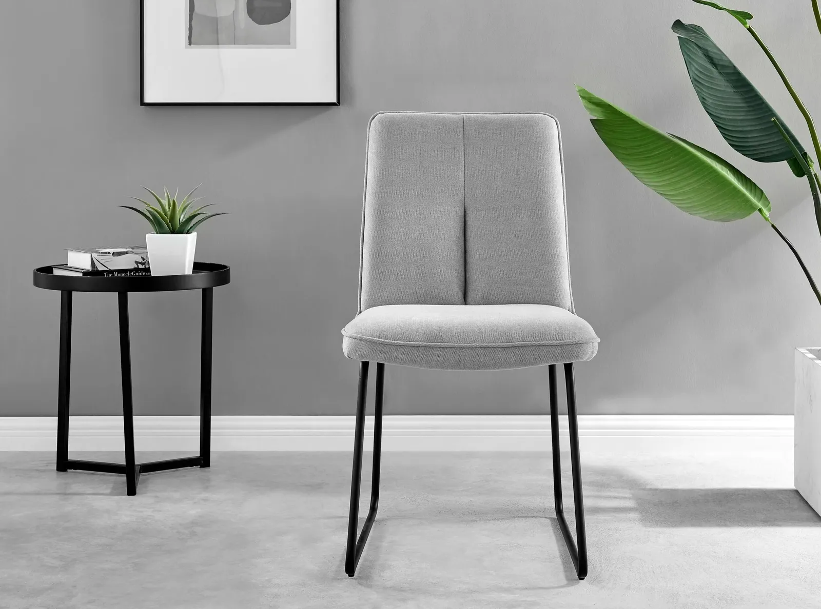 FurnitureboxUK Set of 2 Modern Chic Deep Padded Soft & Durable Stitched Fabric & Black Powder Coated Metal Leg Dining Chairs in Light Grey 5
