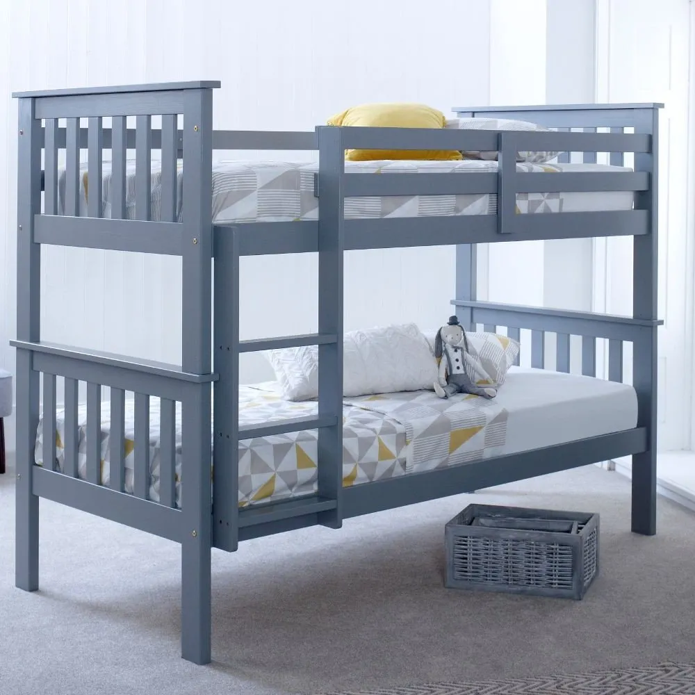 Atlantis Grey Wooden Bunk Bed Frame - 3ft Single