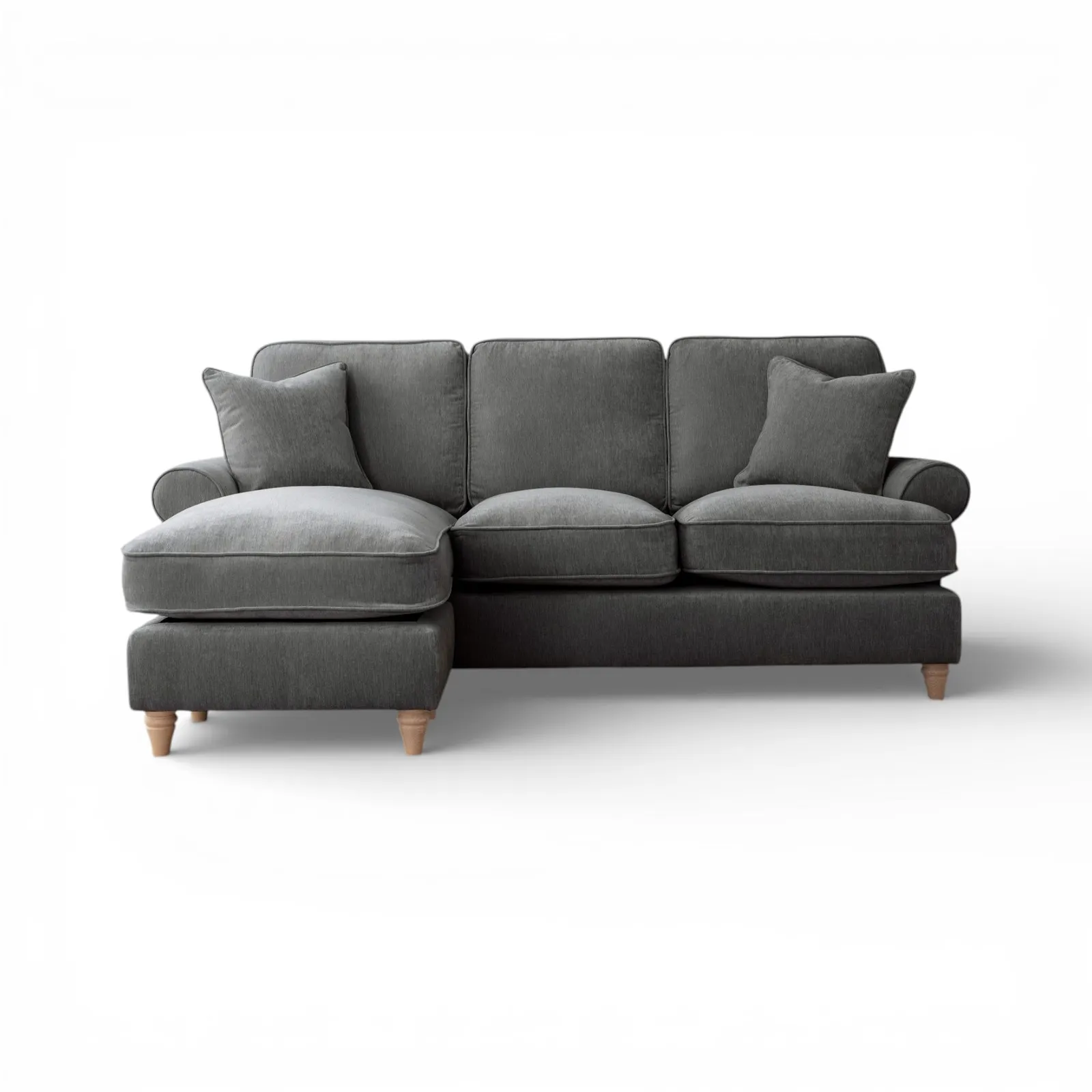 The Great Sofa Company Ezra Left Hand Velvet Chaise Sofa - Scroll Arm in Charcoal 2