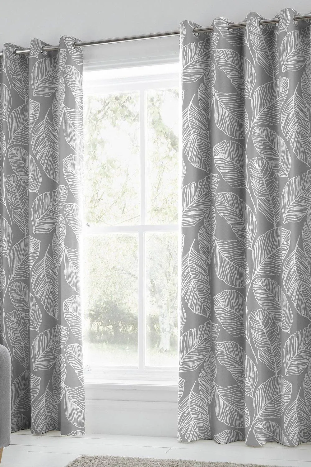Fusion 'Matteo' 100% Cotton Light Filtering Pair of Eyelet Curtains in Grey