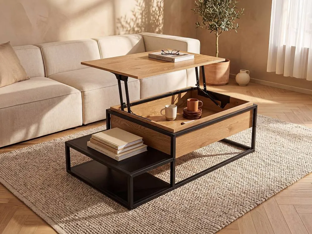 Vente-unique Coffee Table With Lift - Up Top - MDF & Metal - Natural & Black 3