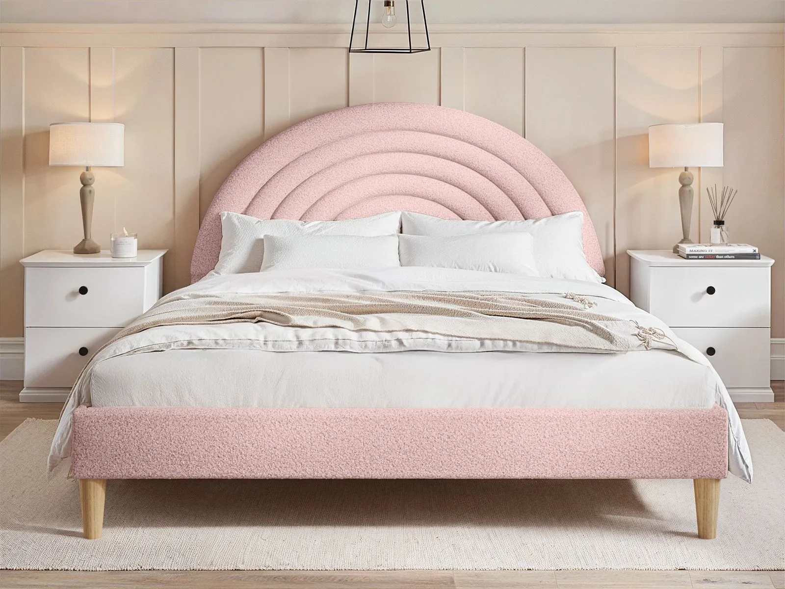 Flair Ava Boucle Double Bed in Pink 2