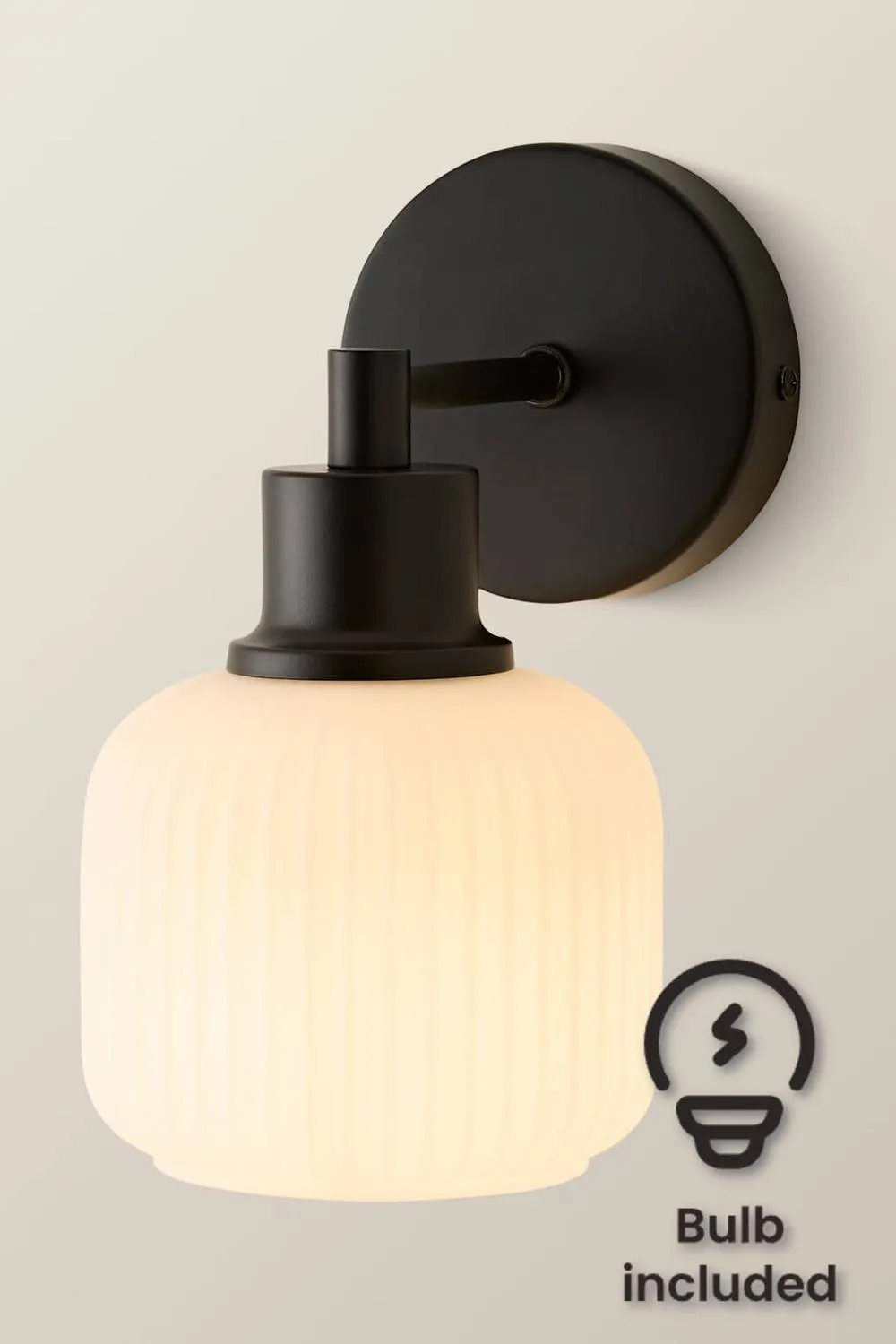 ValueLights Calpe Ribbed Glass Semi Flush Metallic Arm Wall Light & Bulb in Black