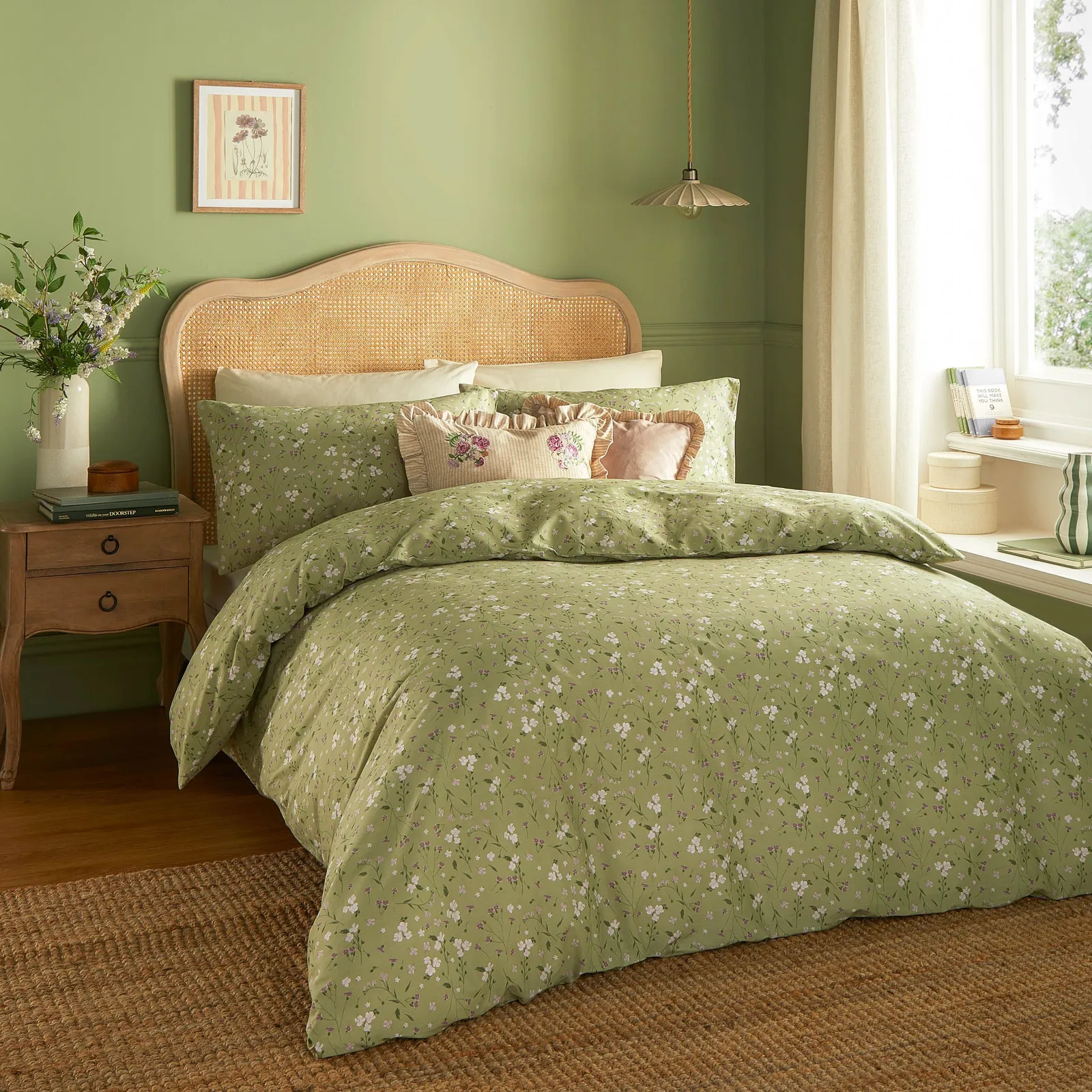 Wylder Bronte Floral 100% Cotton Duvet Cover Set in Green