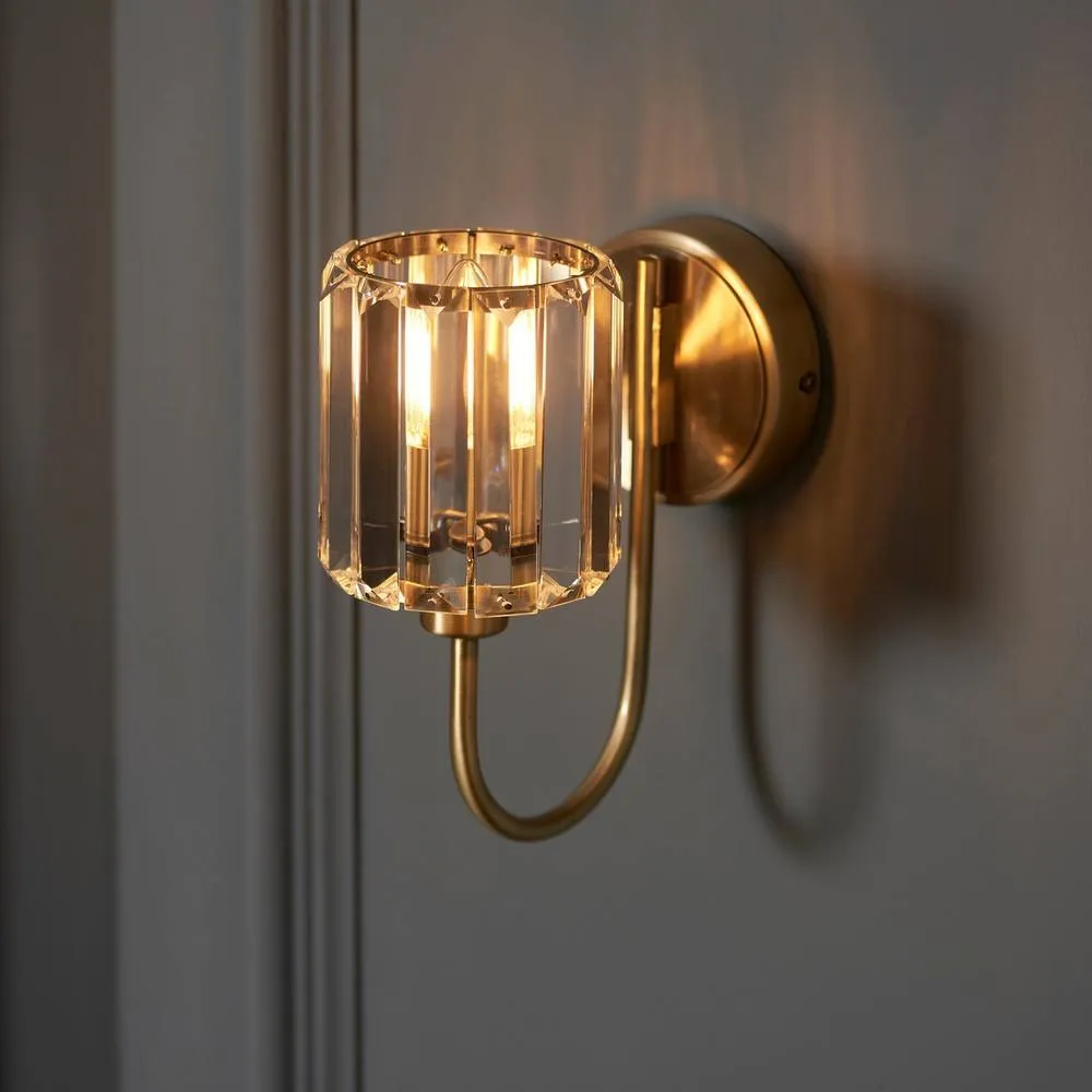 Endon Collection Berenice Glass Shade Wall Lamp Antique Brass, Gold 5