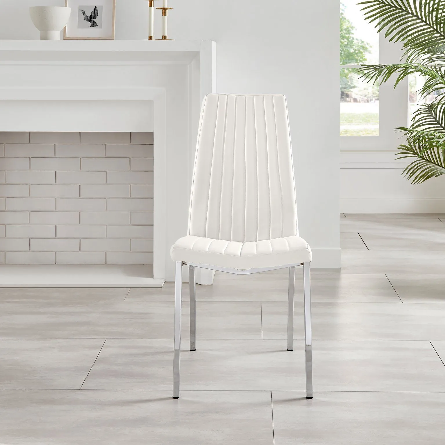 FurnitureboxUK Set of 2 Isco Deep Cushioned Soft Touch Faux Leather Dining Chairs With Silver Chrome Metal Legs in White 4