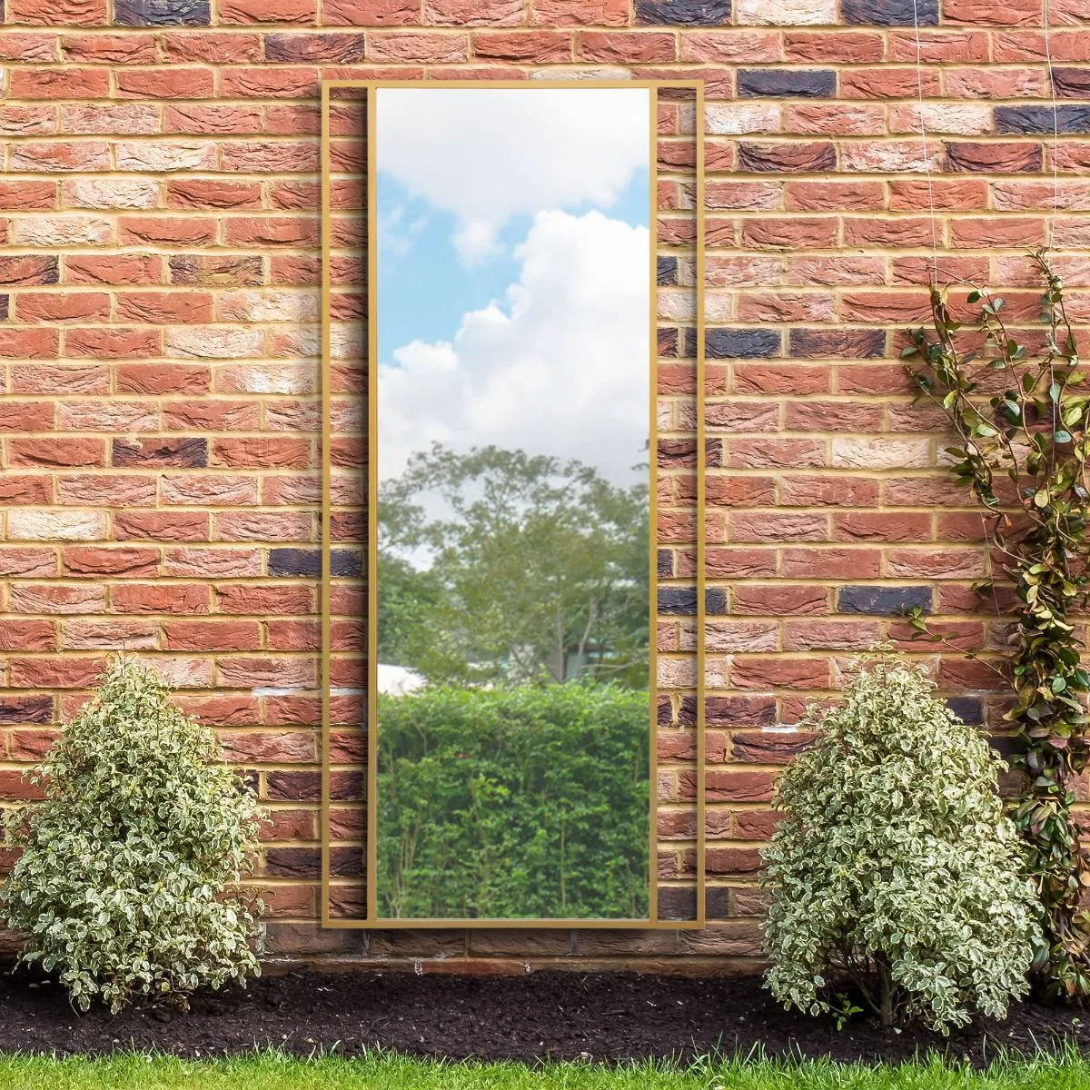 MirrorOutlet Gold Modern Wall & Leaner Garden Mirror 79"x 35" 200x90cm 6