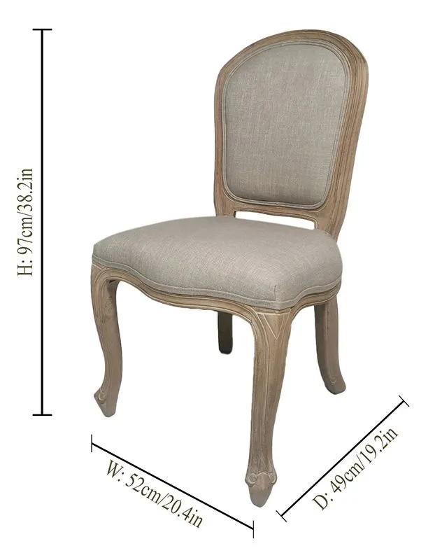 Dibor Set of 2 Rustic Vintage Loire Linen Solid Wood Frame Home Furniture Dining Chairs in Grey 2