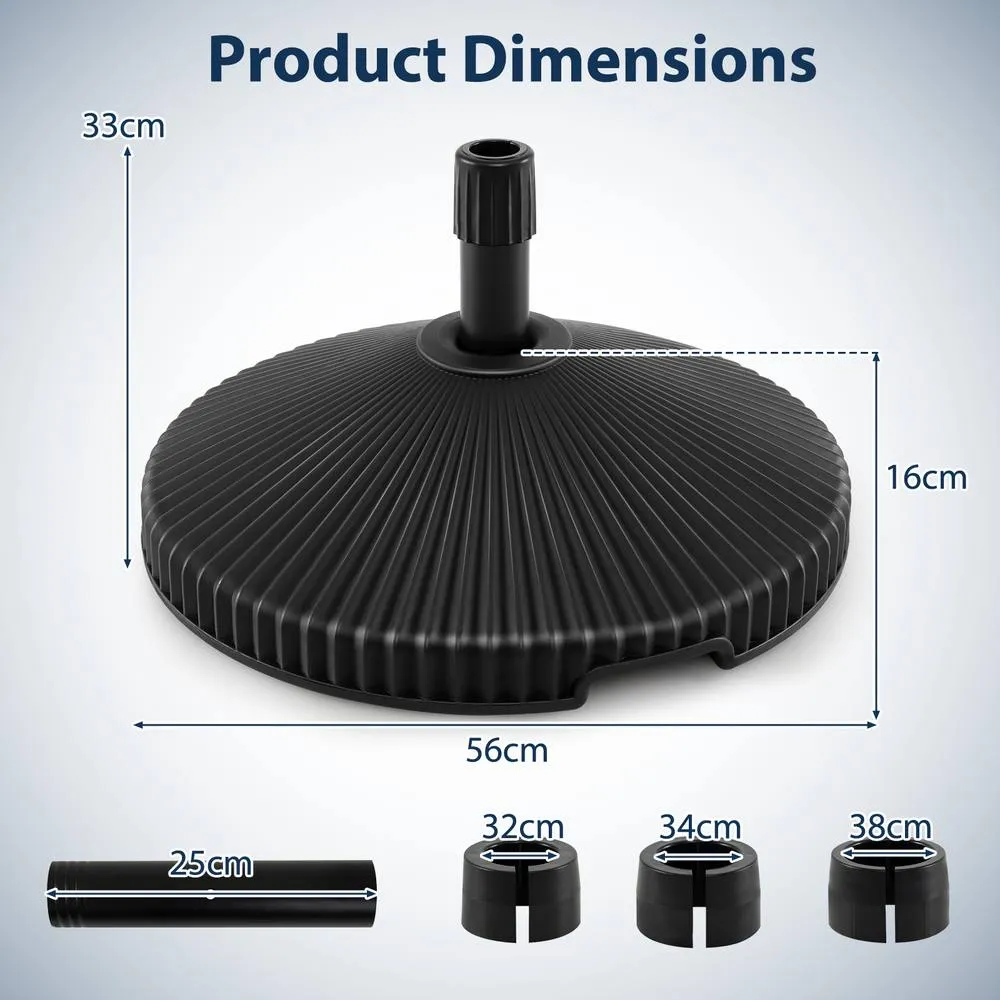 Costway Outdoor Parasol Base 25KG Water & Sand Fillable Umbrella Stand in Black 2