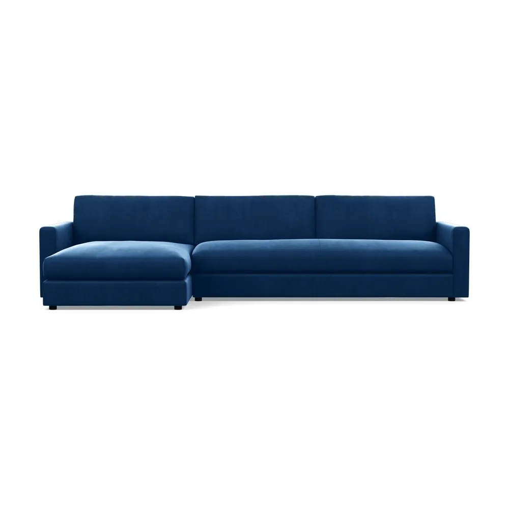 Heal's Nimbus 4 Seater Left Hand Corner Chaise Velvet Petrol Black Feet