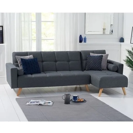 Headon Linen Right Hand Facing Chaise In Grey With Wood Legs