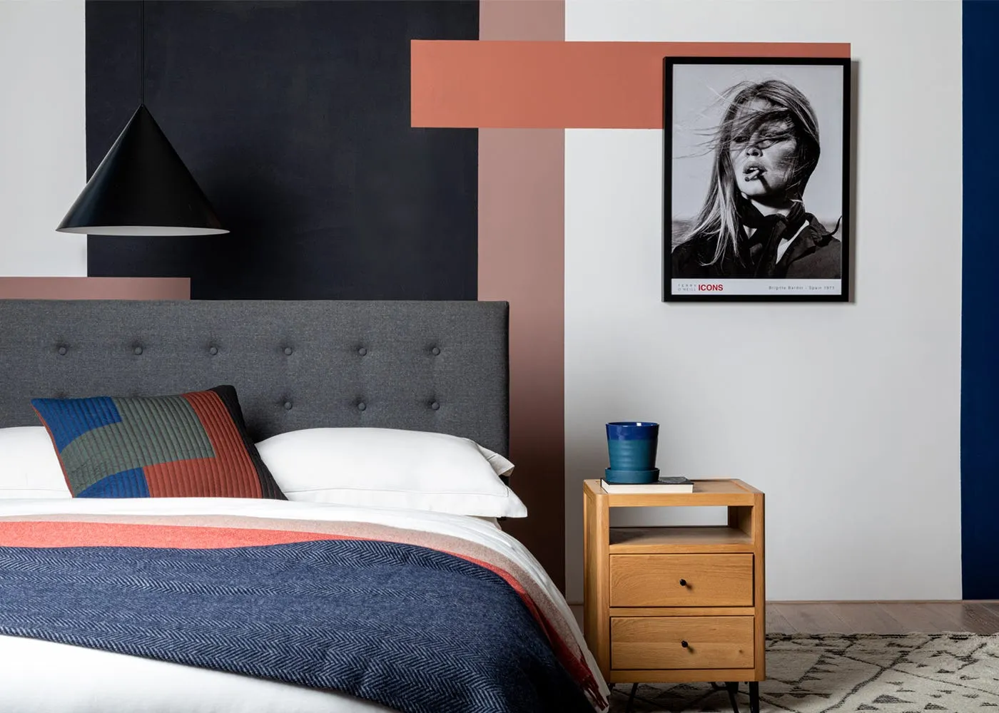 Heal's Brunel Bed Fabric Headboard Double Grey Oak 4