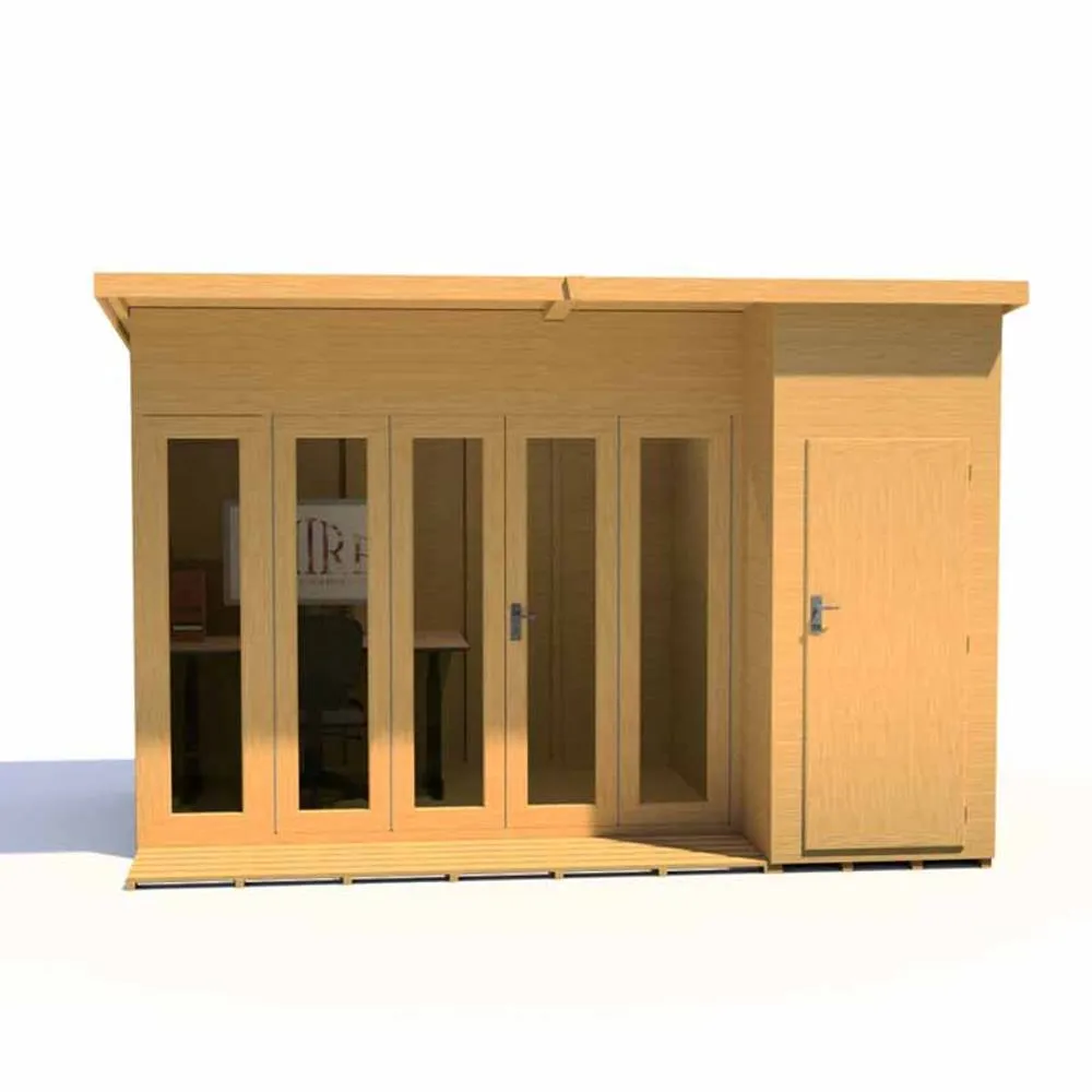 Shires Aster 12x8 ft Bi-Fold Doors & Single Door - 2 Windows Summerhouse in Brown