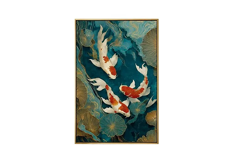 Teal River Koi 1 Framed Velvet Canvas - Home Accessories - In Time for Christmas